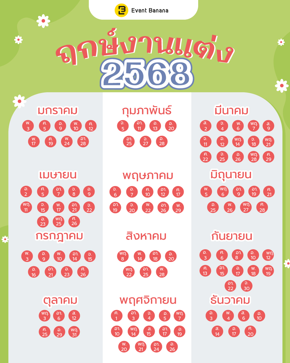 รวมฤกษ์ดีวันแต่งงานตุลาคม 2568 เสริมดวงให้ปังตลอ